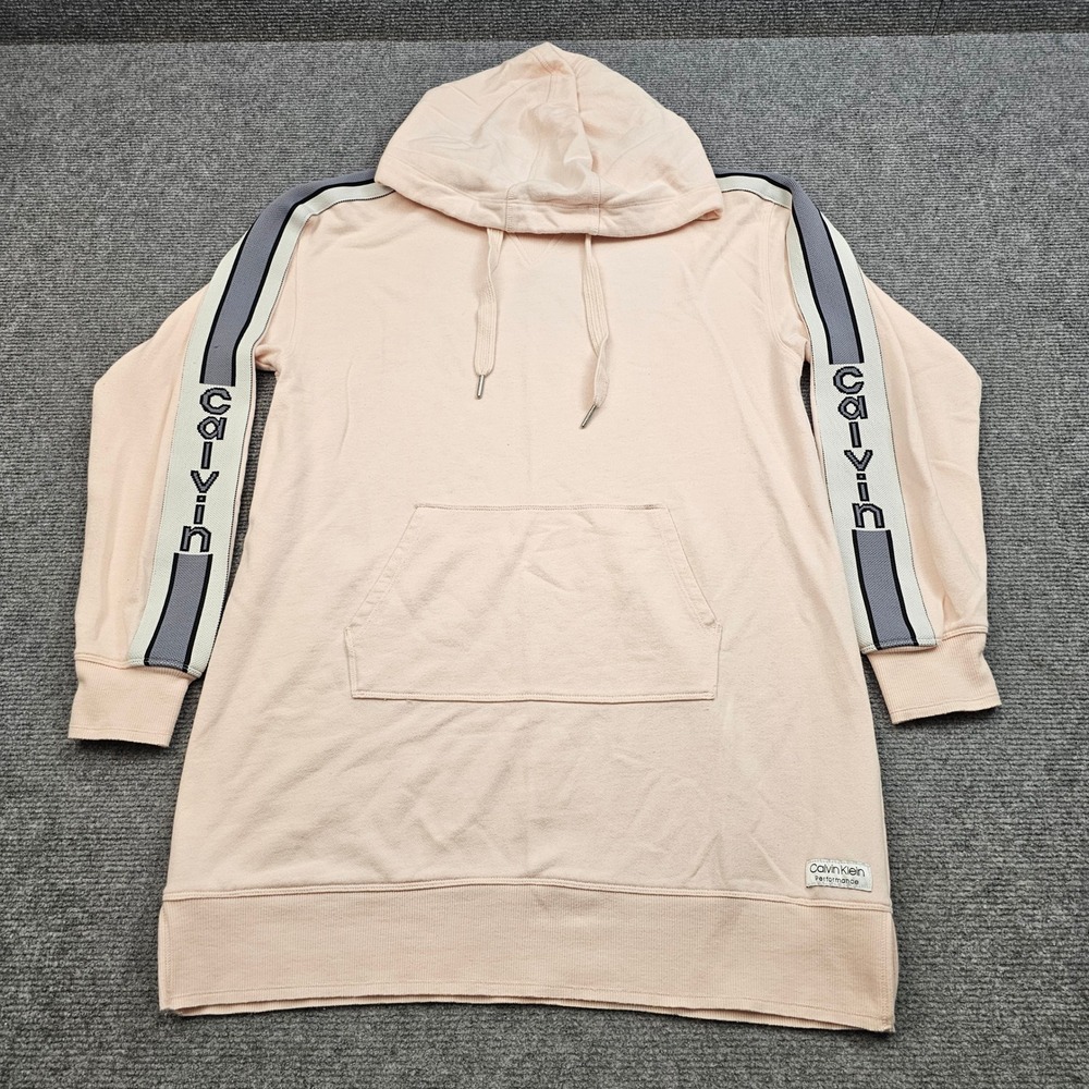 Calvin Klein Hoodie Women Medium Pink Logo Tape Long Sleeve Athleisure Y2K
